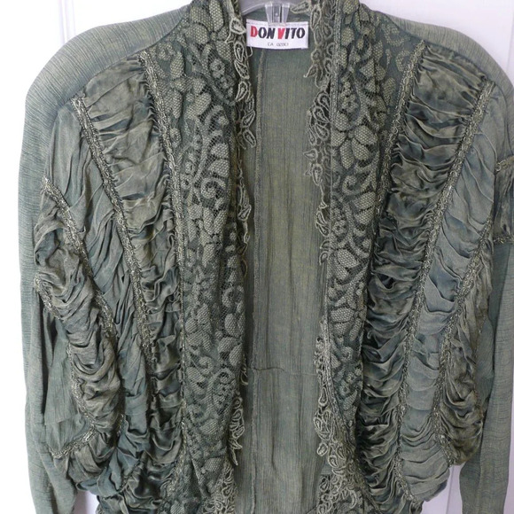 Vintage Don Vito Open Front Jacket Cardigan Green Ruffles Made in Italy Witchy - Picture 5 of 8